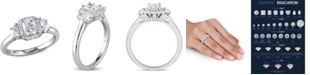 Macy's Certified Diamond (1 ct. t.w.) Radiant-Shape 3-Stone Halo Engagement Ring in 14k White Gold